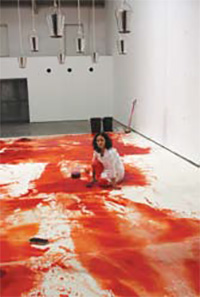 Monali Meher, In Determination, 2009, 3 hr performance held simultaneously in Gallery Maskara and Project 88. Image Courtesy: Gallery Maskara.