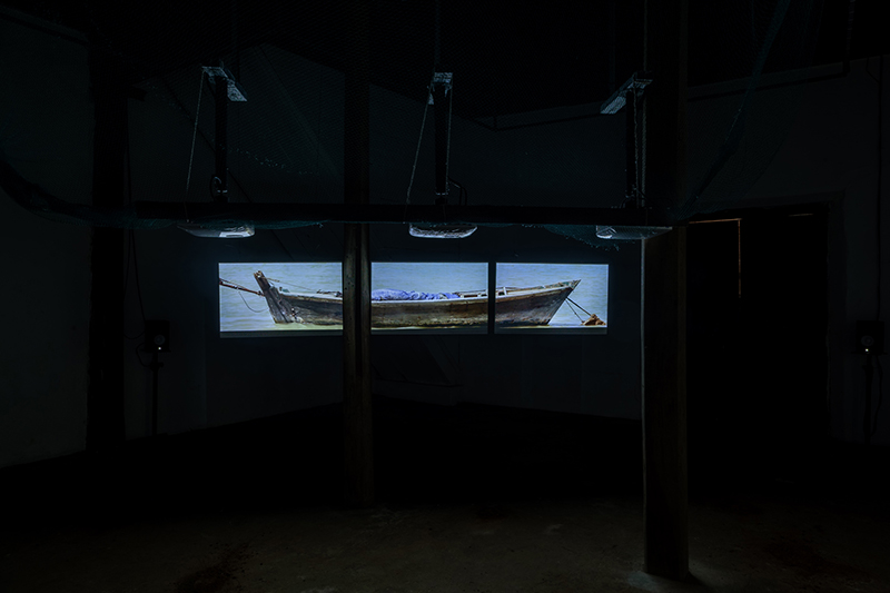 Installation view of The Fleet by Fazal Rizvi Geographies of imagination: My Language is a Bedouin Thief. Image Courtesy: Kochi-Muziris Biennale.